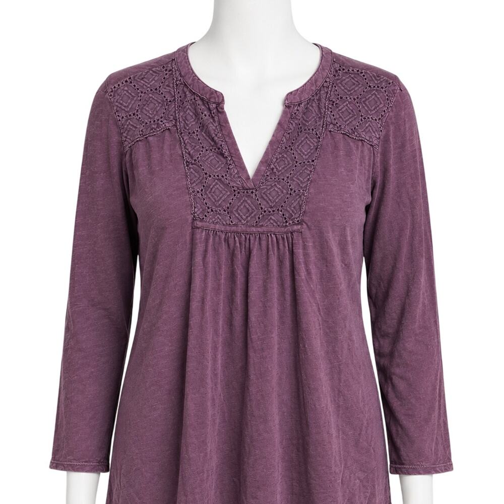 Great Northwest Indigo Tunic Top L Purple Lace Trim Cotton Modal Boho Festival